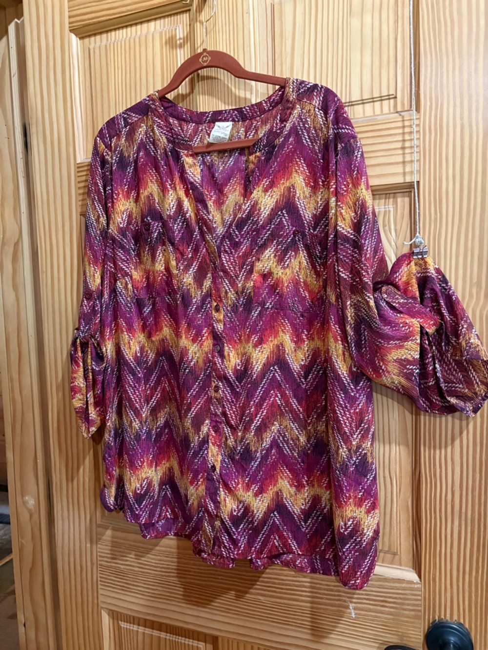 Faded Glory Chevron Peasant Top in Purple, Gold & Pink